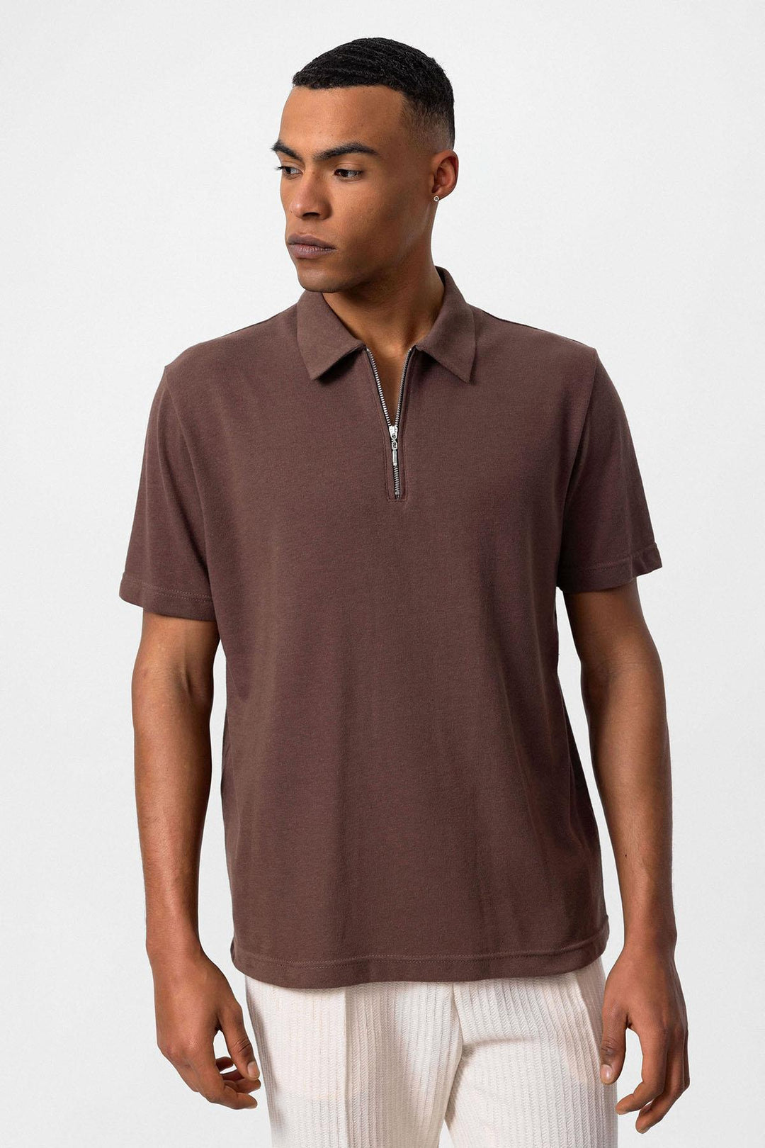 ANT Antioch Coffee Polo Neck Zippered Men's T-Shirt - Leamington