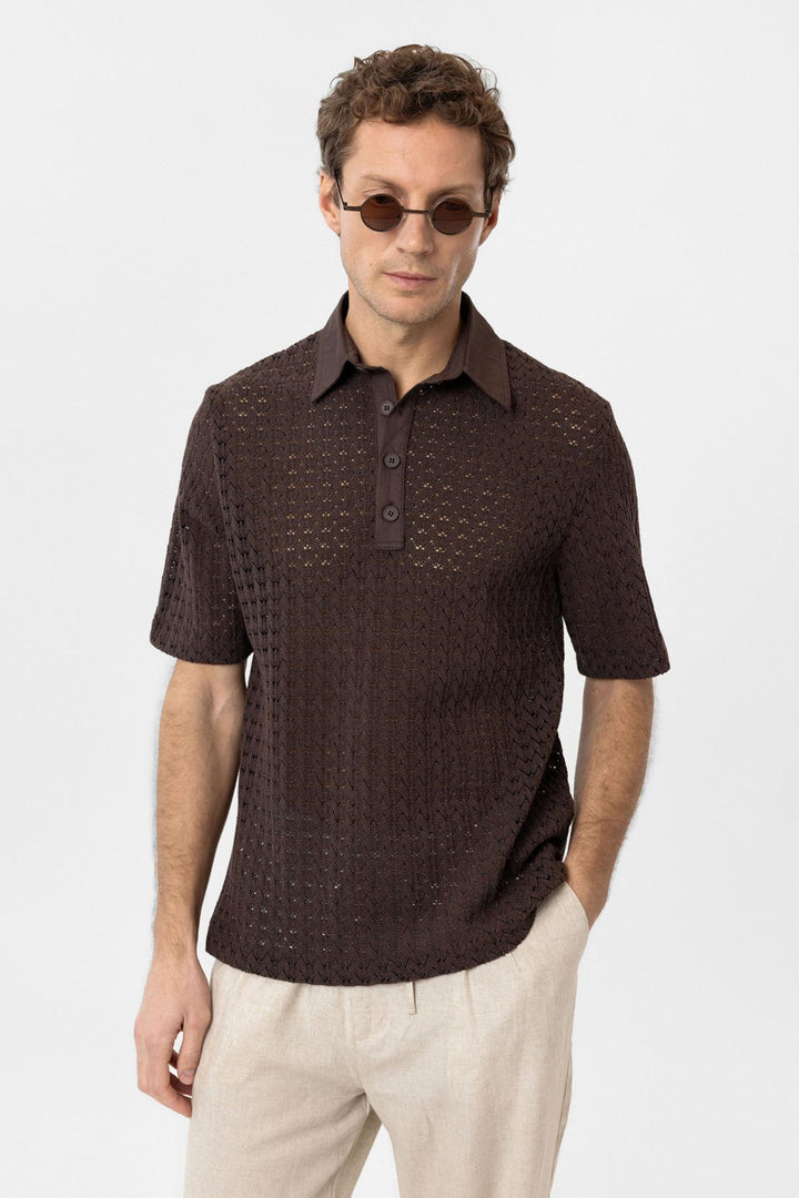 ANT Antioch Kahve Polo Yaka Örgü Erkek T-Shirt - New Rochelle