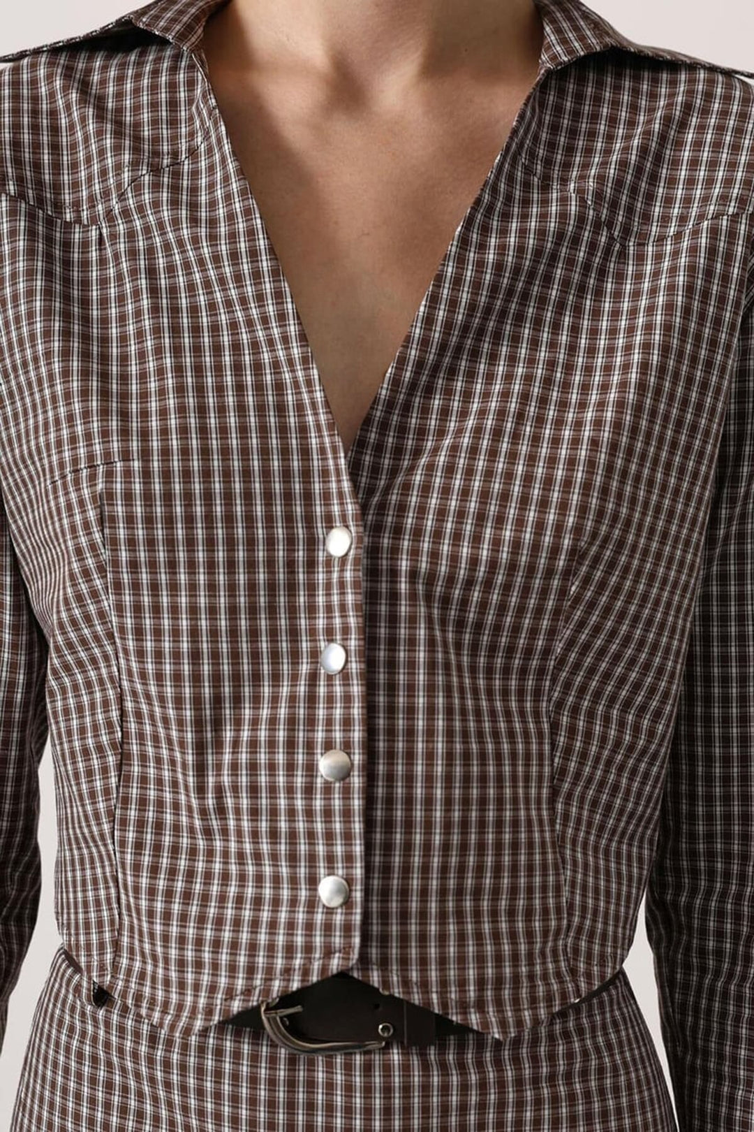 Kahve Pötikare Desenli Fit Gömlek - La Presa
