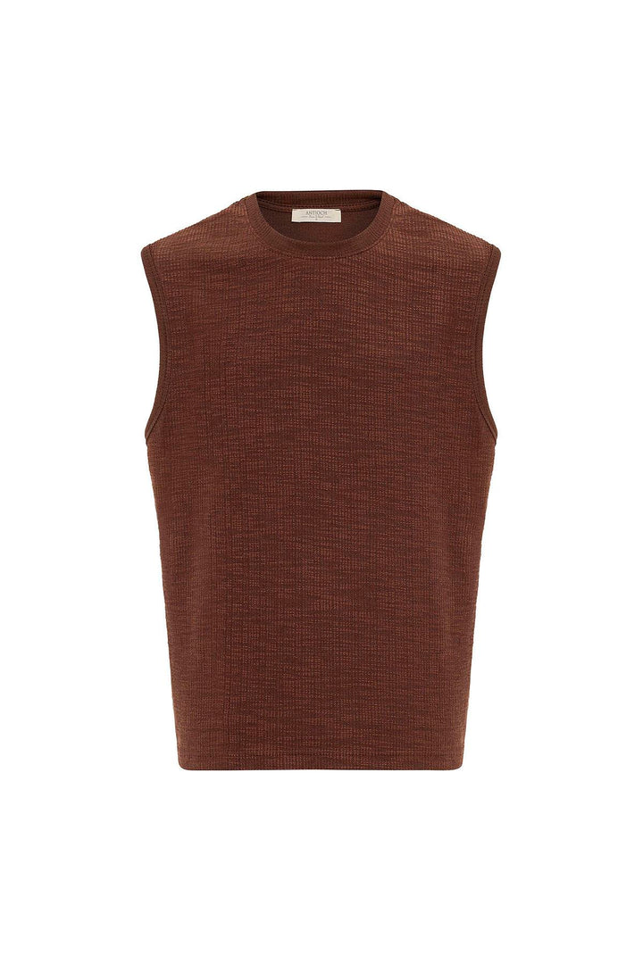 ANT Antioch Kahve Regular Fit Dokulu Erkek Kolsuz T-Shirt - San Mateo Atenco