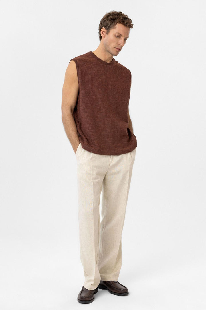 ANT Antioch Kahve Regular Fit Dokulu Erkek Kolsuz T-Shirt - San Mateo Atenco