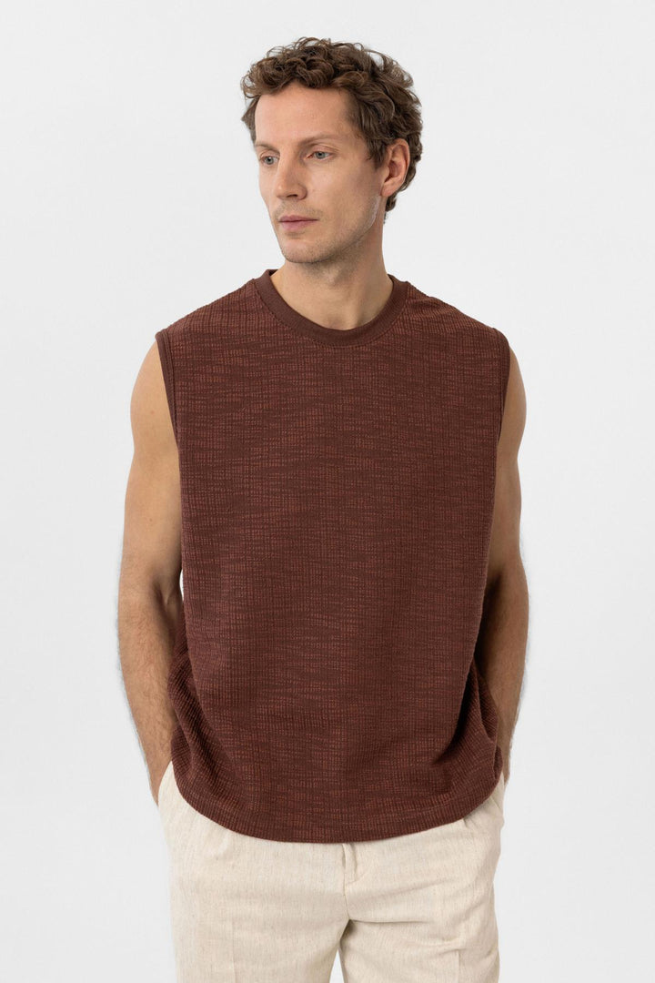 ANT Antioch Kahve Regular Fit Dokulu Erkek Kolsuz T-Shirt - San Mateo Atenco
