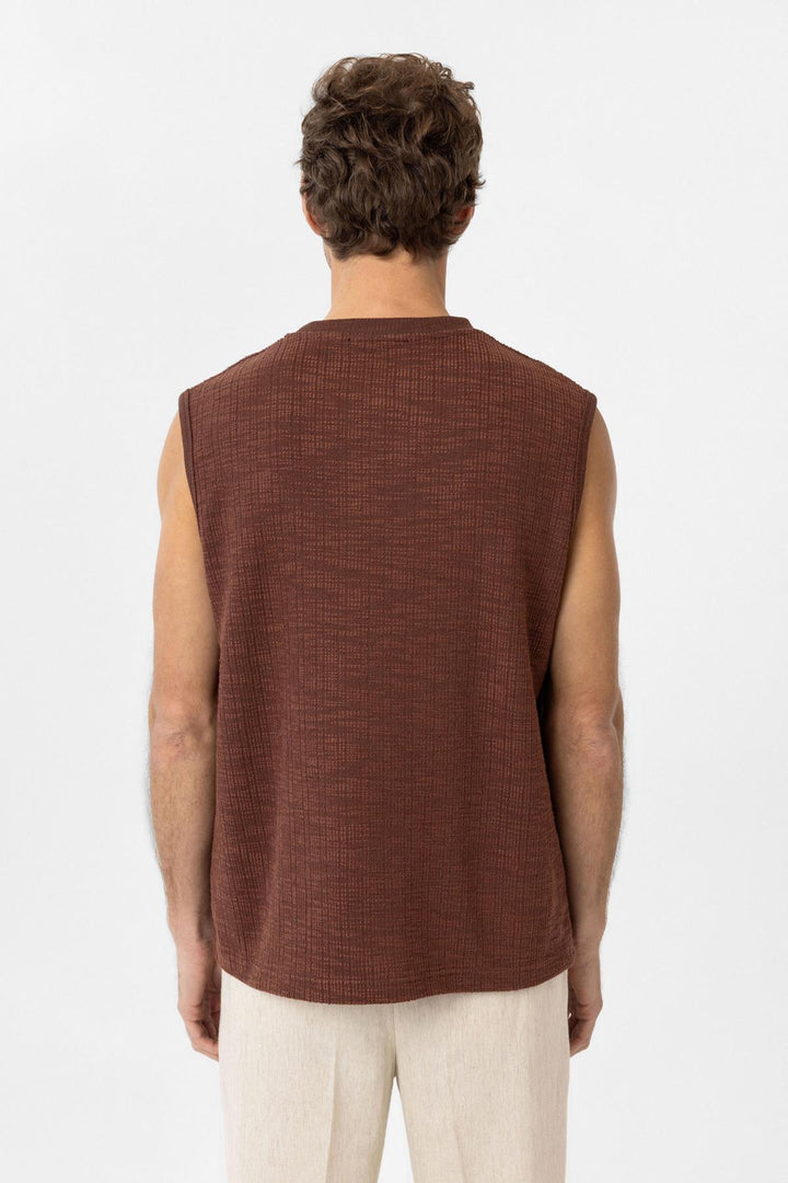 ANT Antioch Kahve Regular Fit Dokulu Erkek Kolsuz T-Shirt - San Mateo Atenco