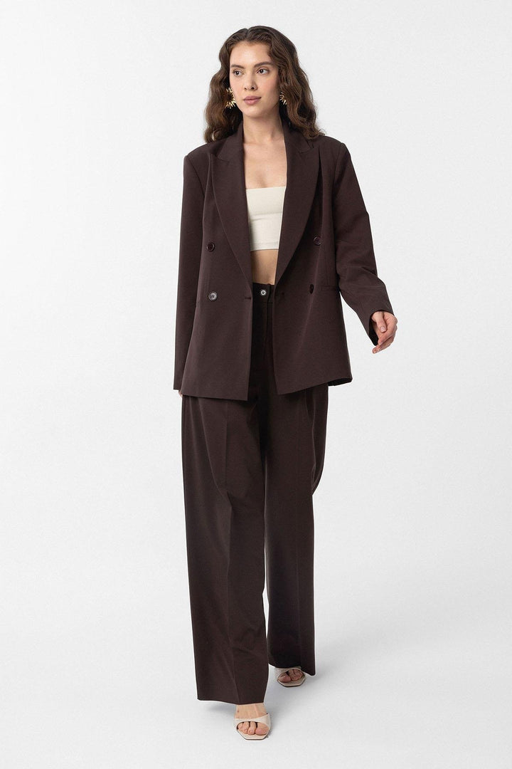 ANT Antioch Kahve Regular Fit Kruvaze Kadın Blazer Ceket - Taunton