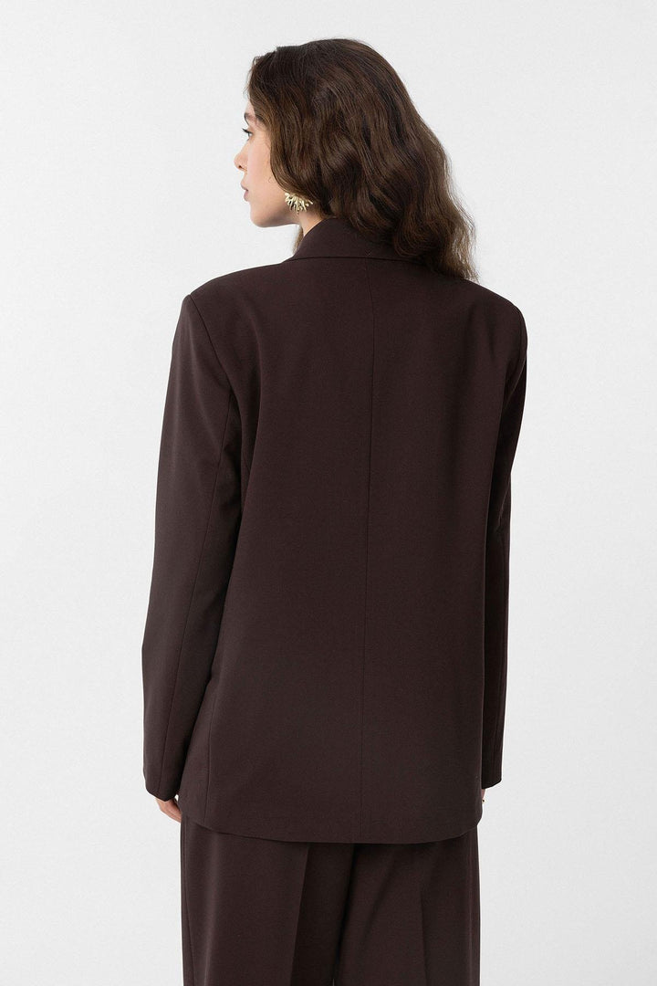 ANT Antioch Kahve Regular Fit Kruvaze Kadın Blazer Ceket - Taunton