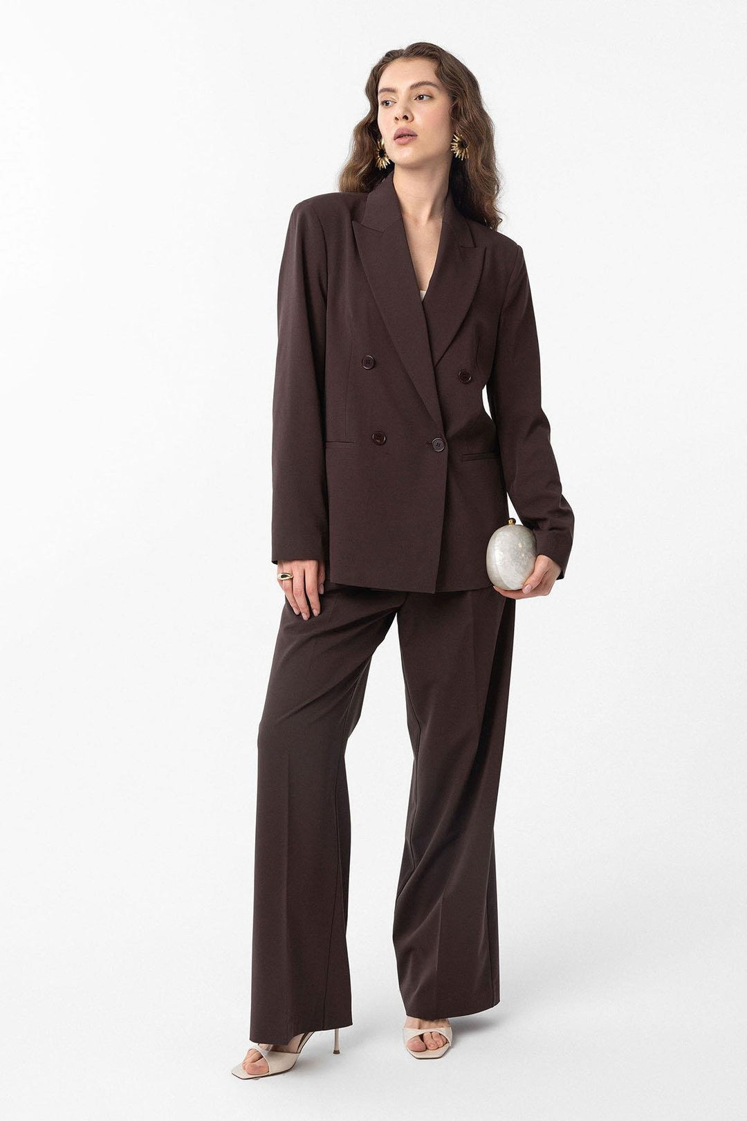 ANT Antioch Kahve Regular Fit Kruvaze Kadın Blazer Ceket - Taunton