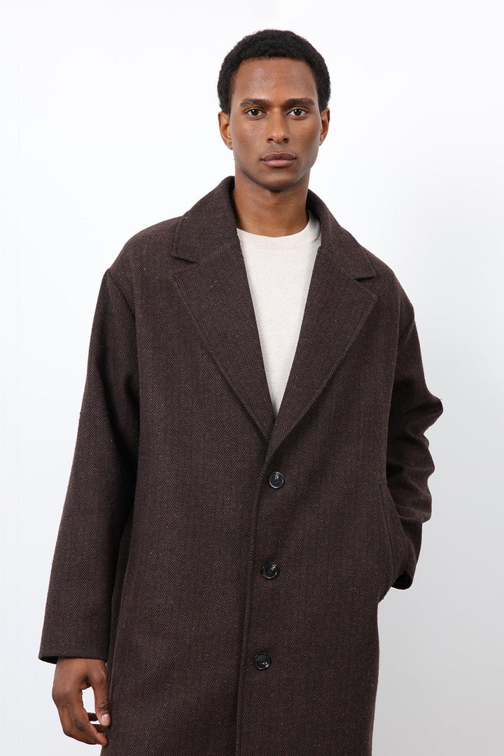 ANT Antioch Kahve Relax Fit Balıksırtı Desenli Erkek Kaban - Velsen-Zuid