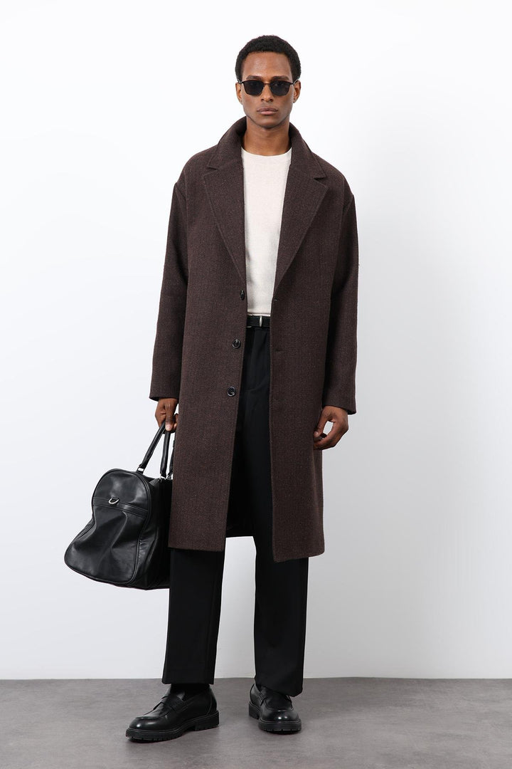 ANT Antioch Kahve Relax Fit Balıksırtı Desenli Erkek Kaban - Velsen-Zuid