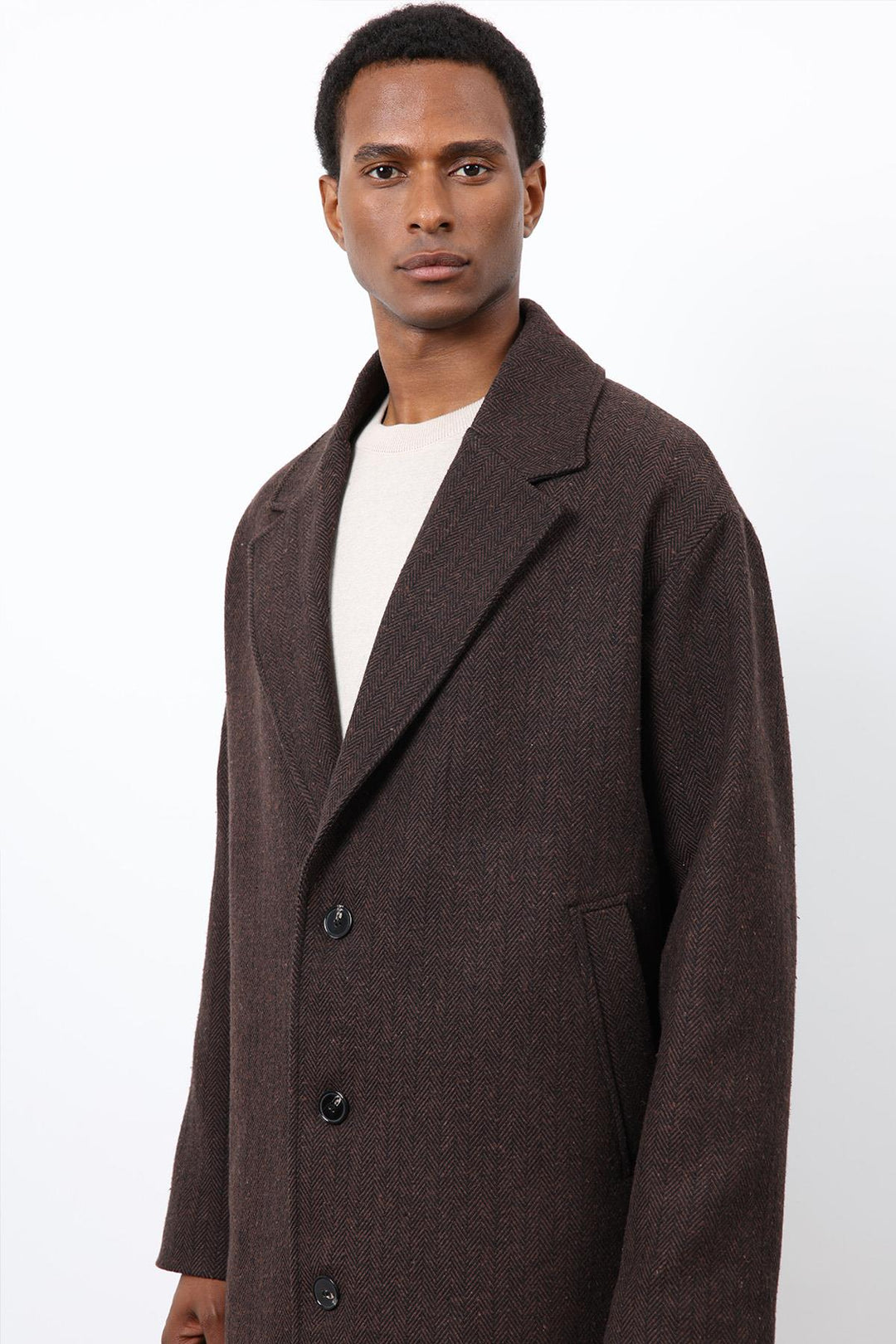 ANT Antioch Kahve Relax Fit Balıksırtı Desenli Erkek Kaban - Velsen-Zuid