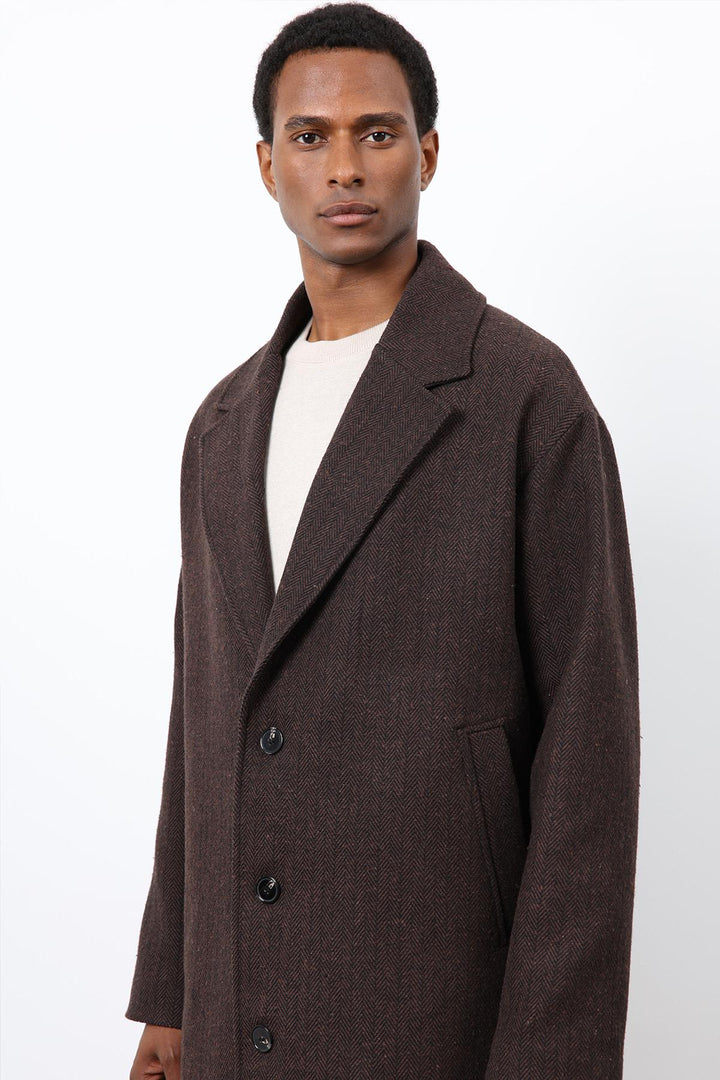 ANT Antioch Kahve Relax Fit Balıksırtı Desenli Erkek Kaban - Velsen-Zuid