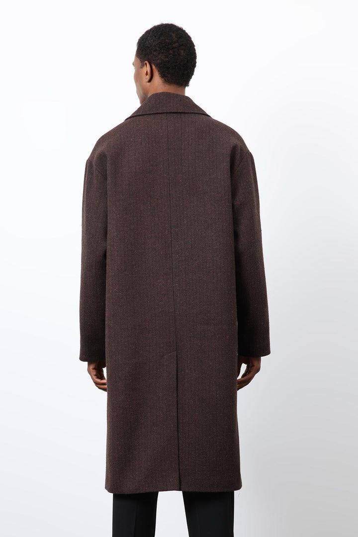 ANT Antioch Kahve Relax Fit Balıksırtı Desenli Erkek Kaban - Velsen-Zuid