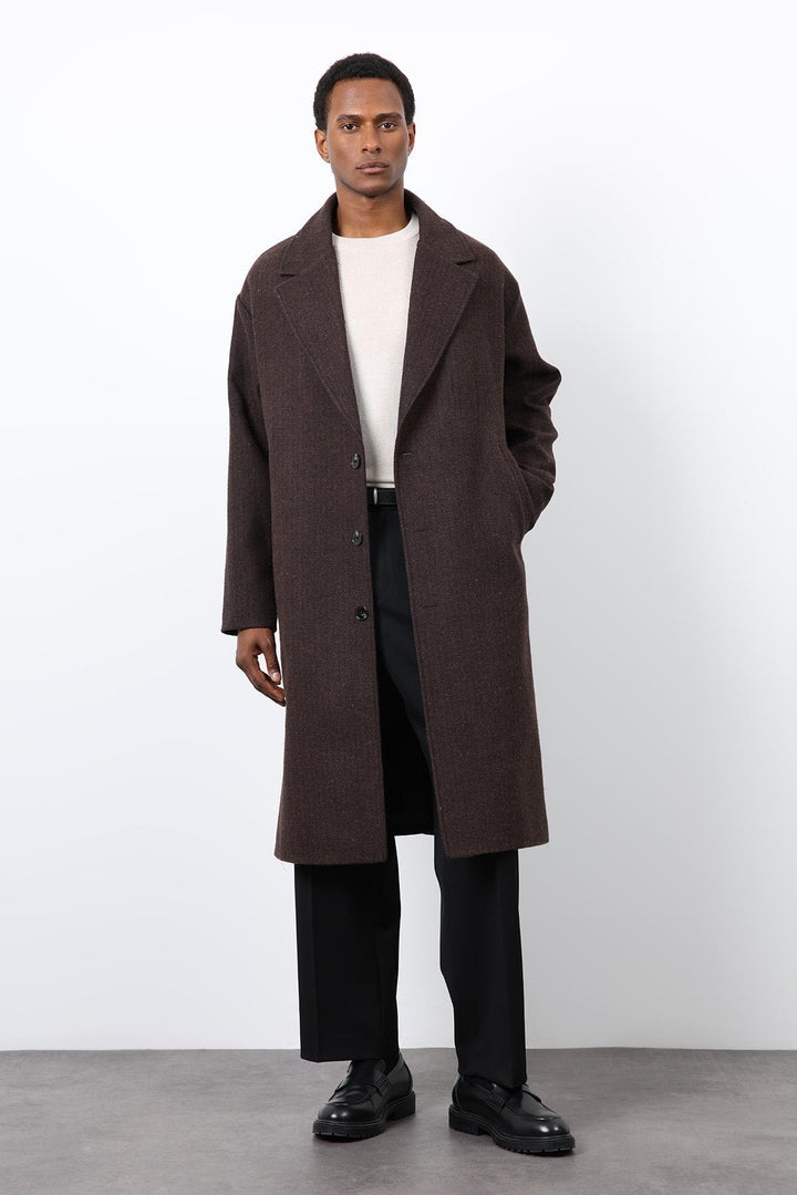 ANT Antioch Kahve Relax Fit Balıksırtı Desenli Erkek Kaban - Velsen-Zuid