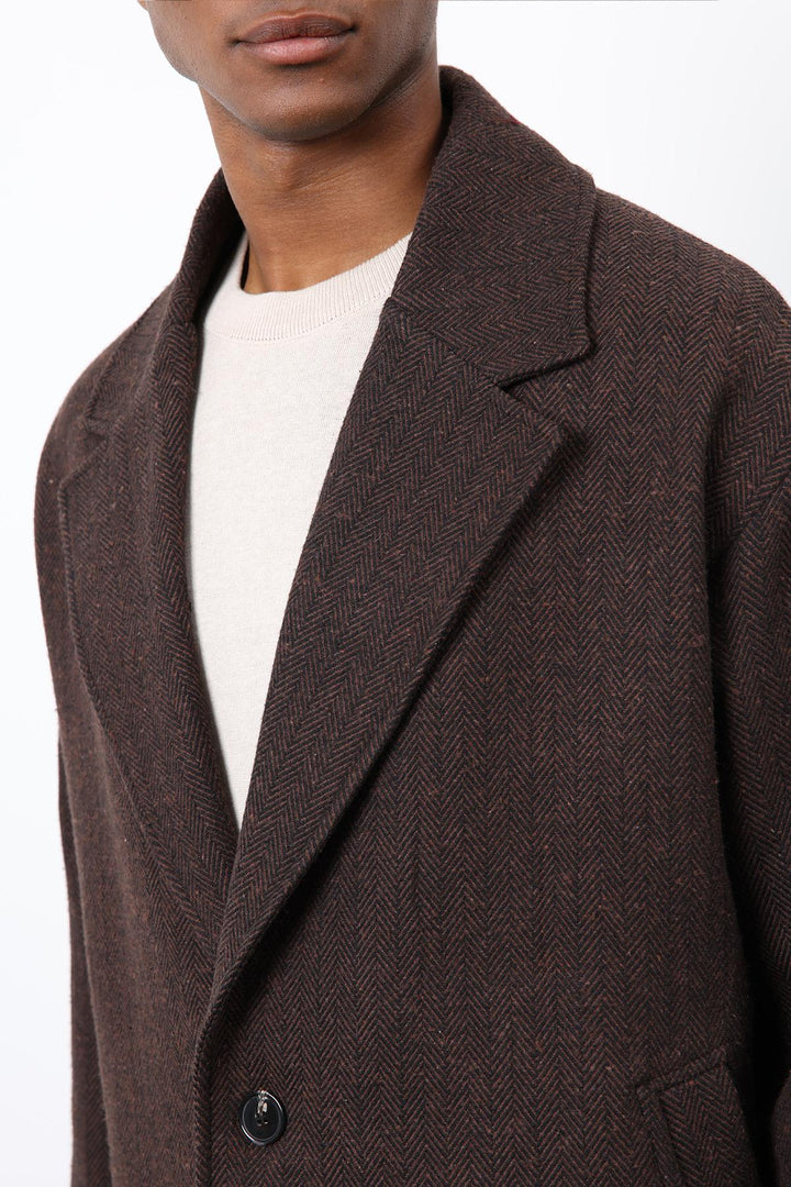 ANT Antioch Kahve Relax Fit Balıksırtı Desenli Erkek Kaban - Velsen-Zuid