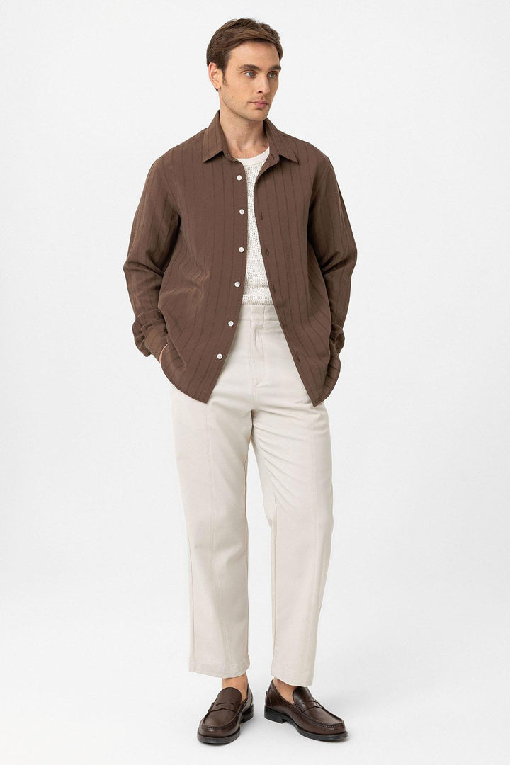 ANT Antioch Coffee Relax Fit Striped Men's Shirt - Midwest City