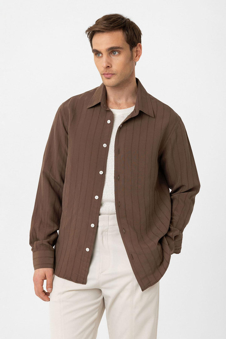 ANT Antioch Coffee Relax Fit Striped Men's Shirt - Midwest City