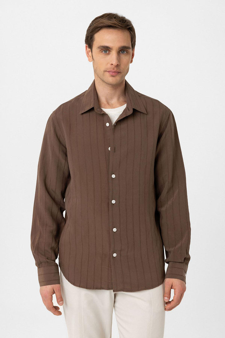 ANT Antioch Coffee Relax Fit Striped Men's Shirt - Midwest City
