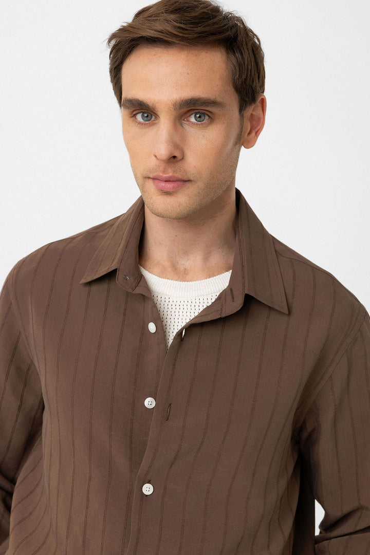 ANT Antioch Coffee Relax Fit Striped Men's Shirt - Midwest City