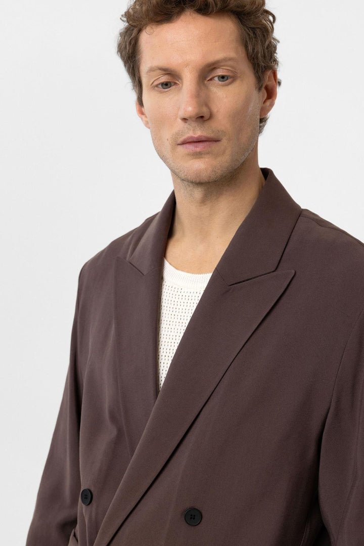 ANT Antioch Coffee Relax Fit Diagonal Slim Men's Blazer Jacket - Port Arthur