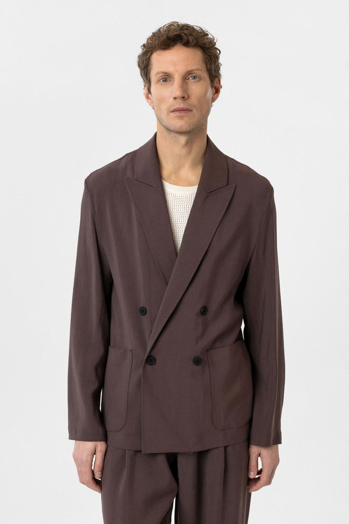 ANT Antioch Coffee Relax Fit Diagonal Slim Men's Blazer Jacket - Port Arthur