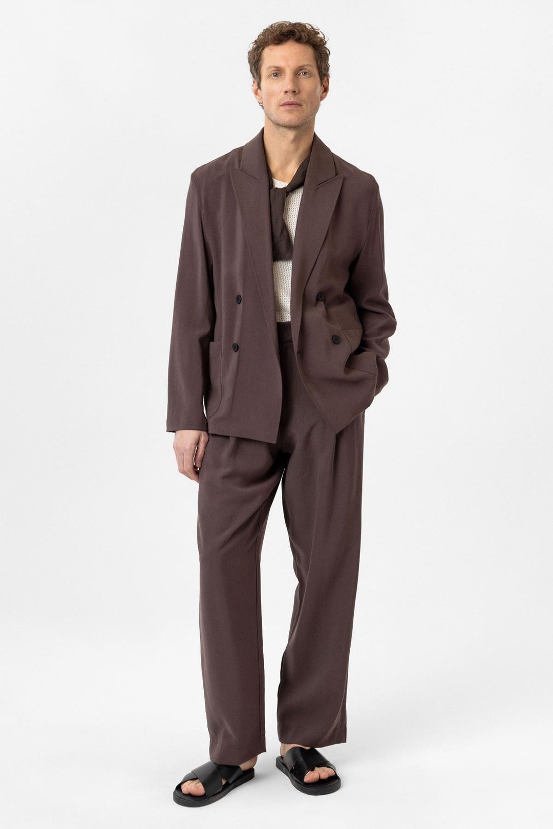 ANT Antioch Coffee Relax Fit Diagonal Slim Men's Blazer Jacket - Port Arthur