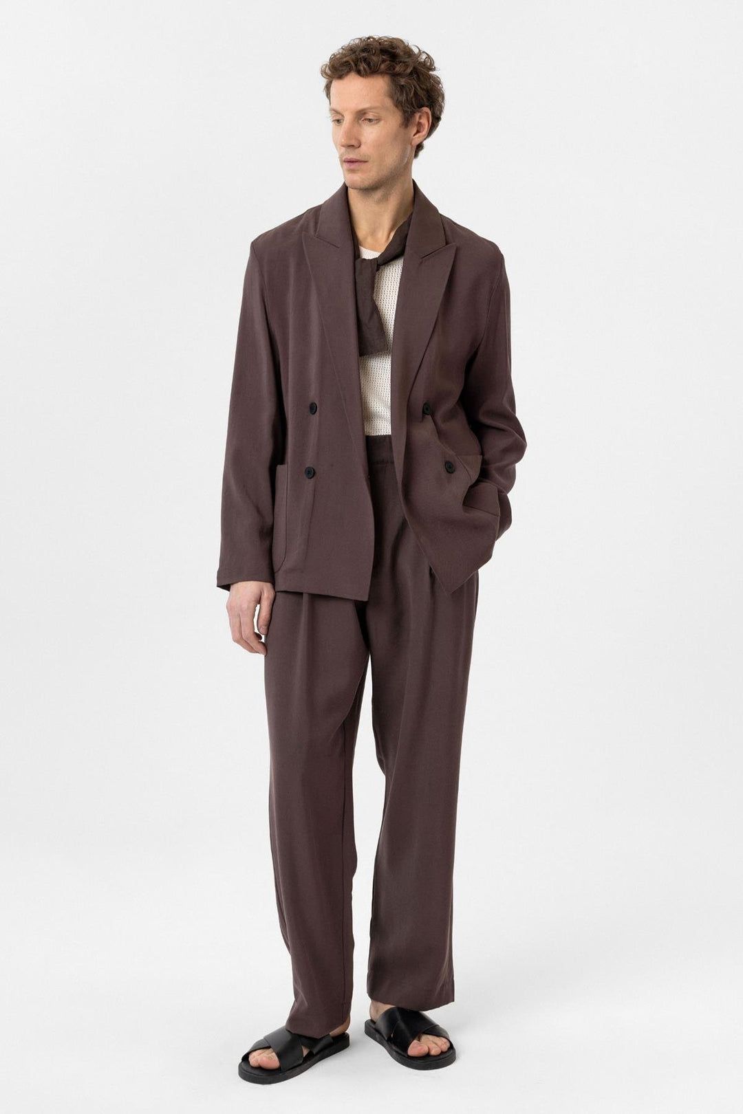 ANT Antioch Coffee Relax Fit Diagonal Slim Men's Blazer Jacket - Port Arthur