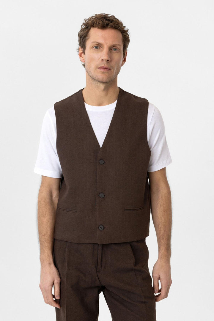 ANT Antioch Coffee Relax Fit Linen Blend Men's Vest - Bedford