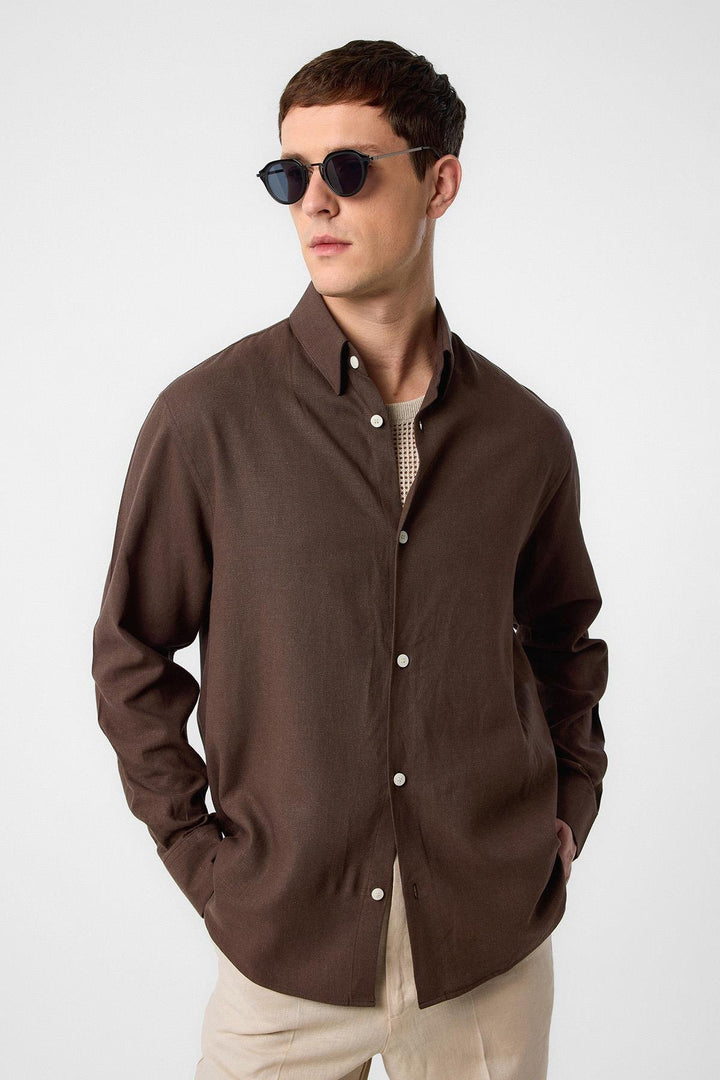 ANT Antioch Coffee Relax Fit Linen Blend Men's Shirt - Alton