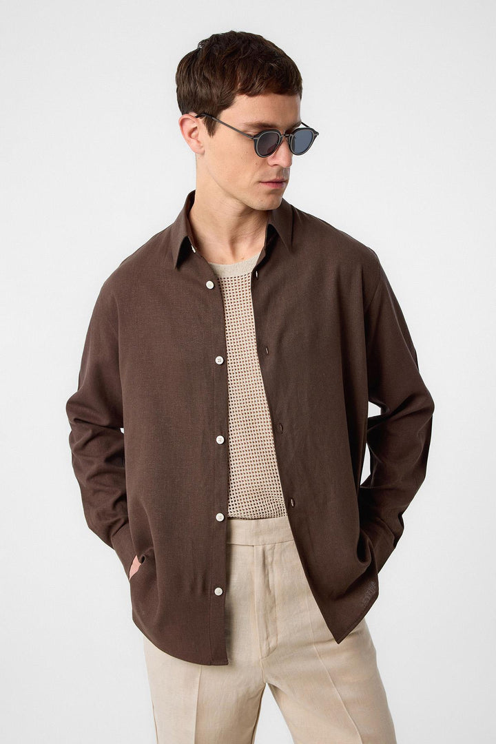 ANT Antioch Coffee Relax Fit Linen Blend Men's Shirt - Alton