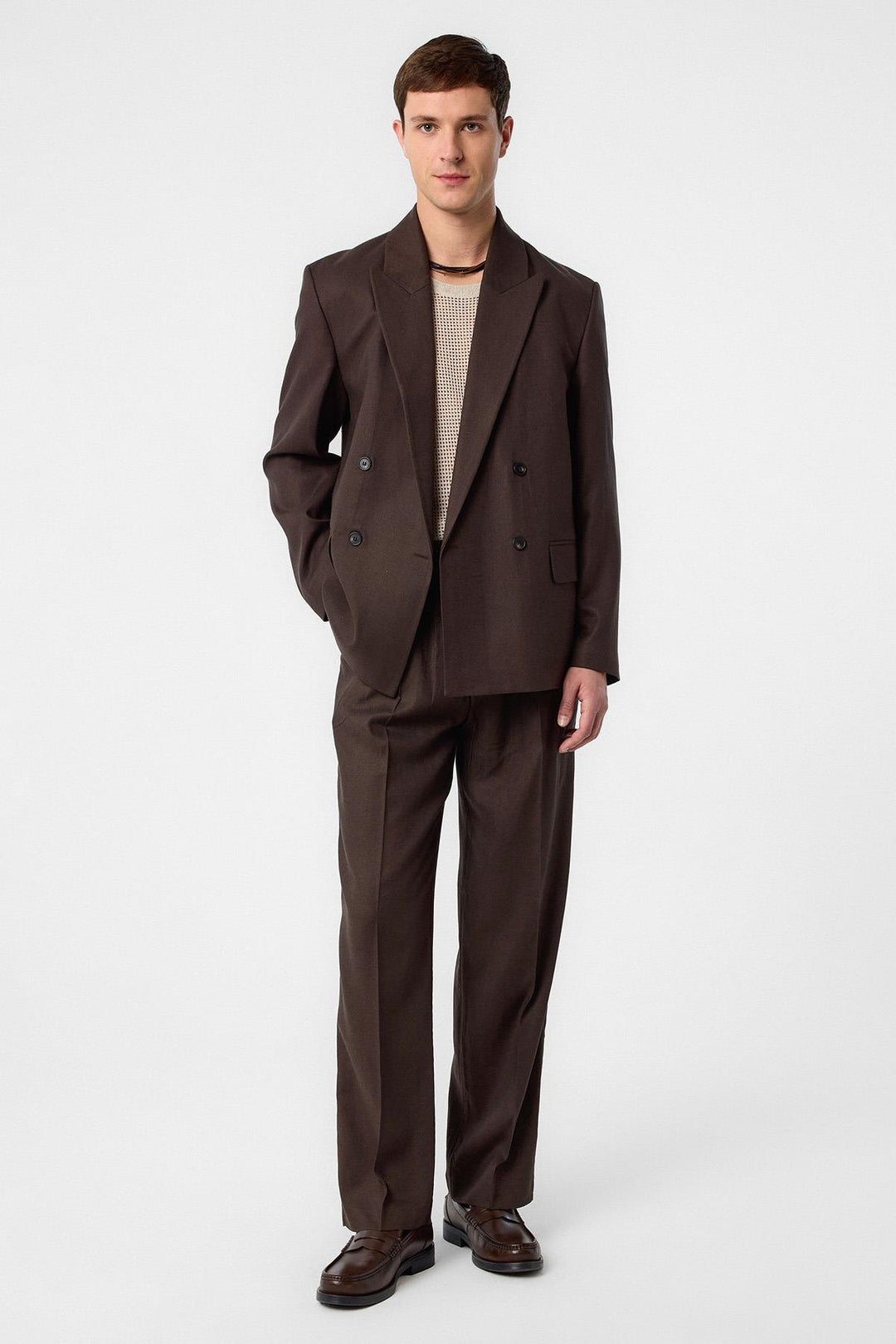 ANT Antioch Coffee Relax Fit Linen Blend Men's Blazer Jacket - Wichita
