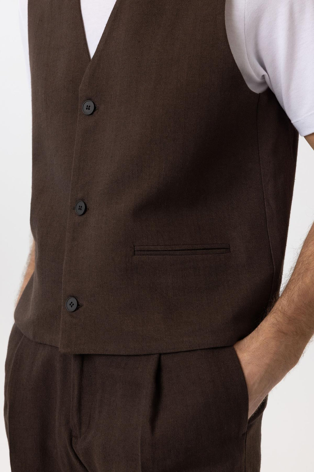 ANT Antioch Coffee Relax Fit Linen Blend Men's Vest - Bedford