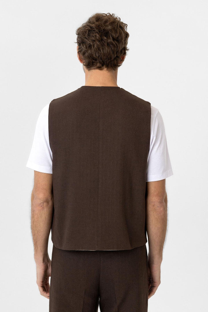 ANT Antioch Coffee Relax Fit Linen Blend Men's Vest - Bedford