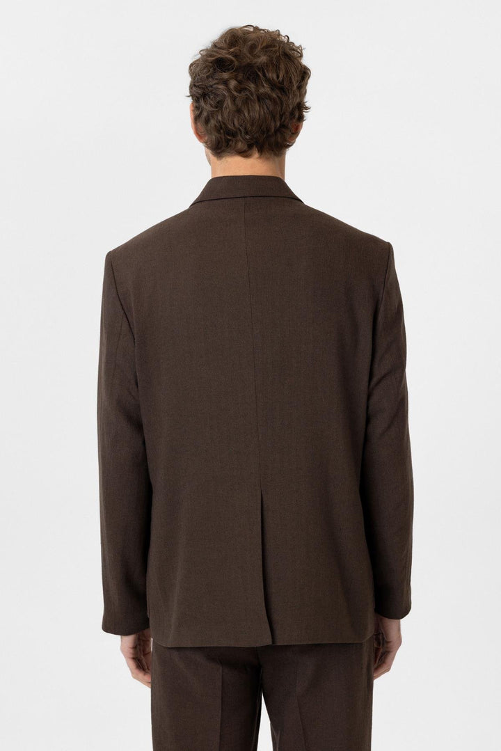 ANT Antioch Kahve Relax Fit Keten Karışımlı Erkek Blazer Ceket - Gloucester