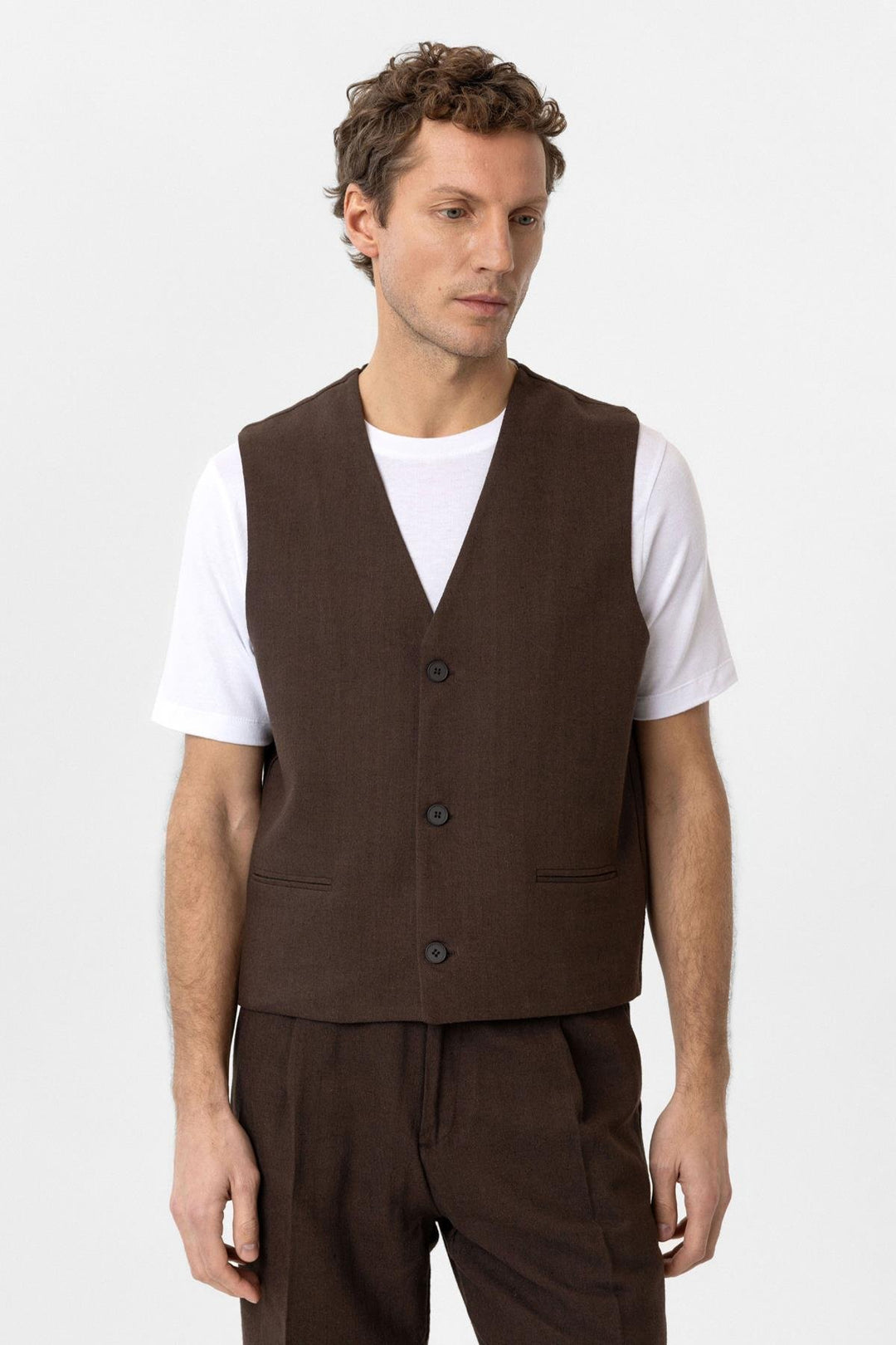ANT Antioch Coffee Relax Fit Linen Blend Men's Vest - Bedford