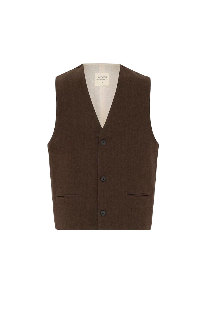 ANT Antioch Coffee Relax Fit Linen Blend Men's Vest - Bedford