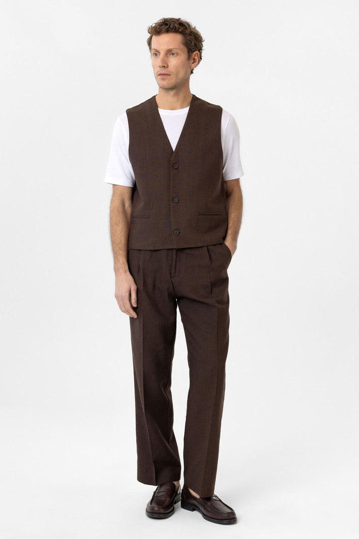 ANT Antioch Coffee Relax Fit Linen Blend Men's Vest - Bedford