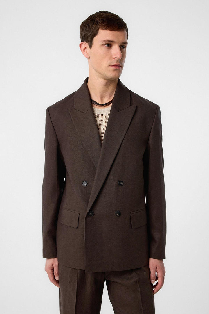 ANT Antioch Coffee Relax Fit Linen Blend Men's Blazer Jacket - Wichita