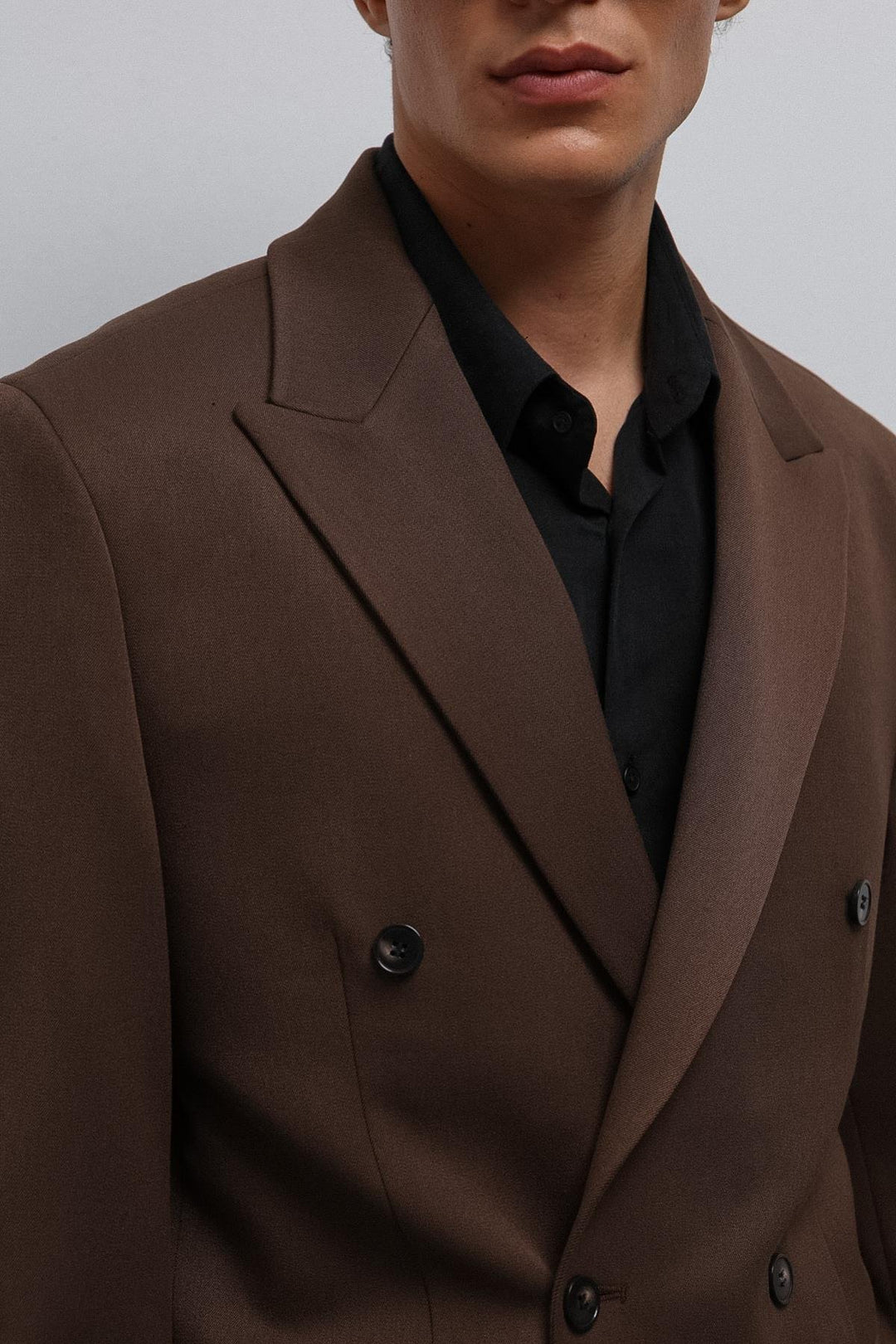 ANT Antioch Kahve Relax Fit Kruvaze Erkek Blazer Ceket - Revere