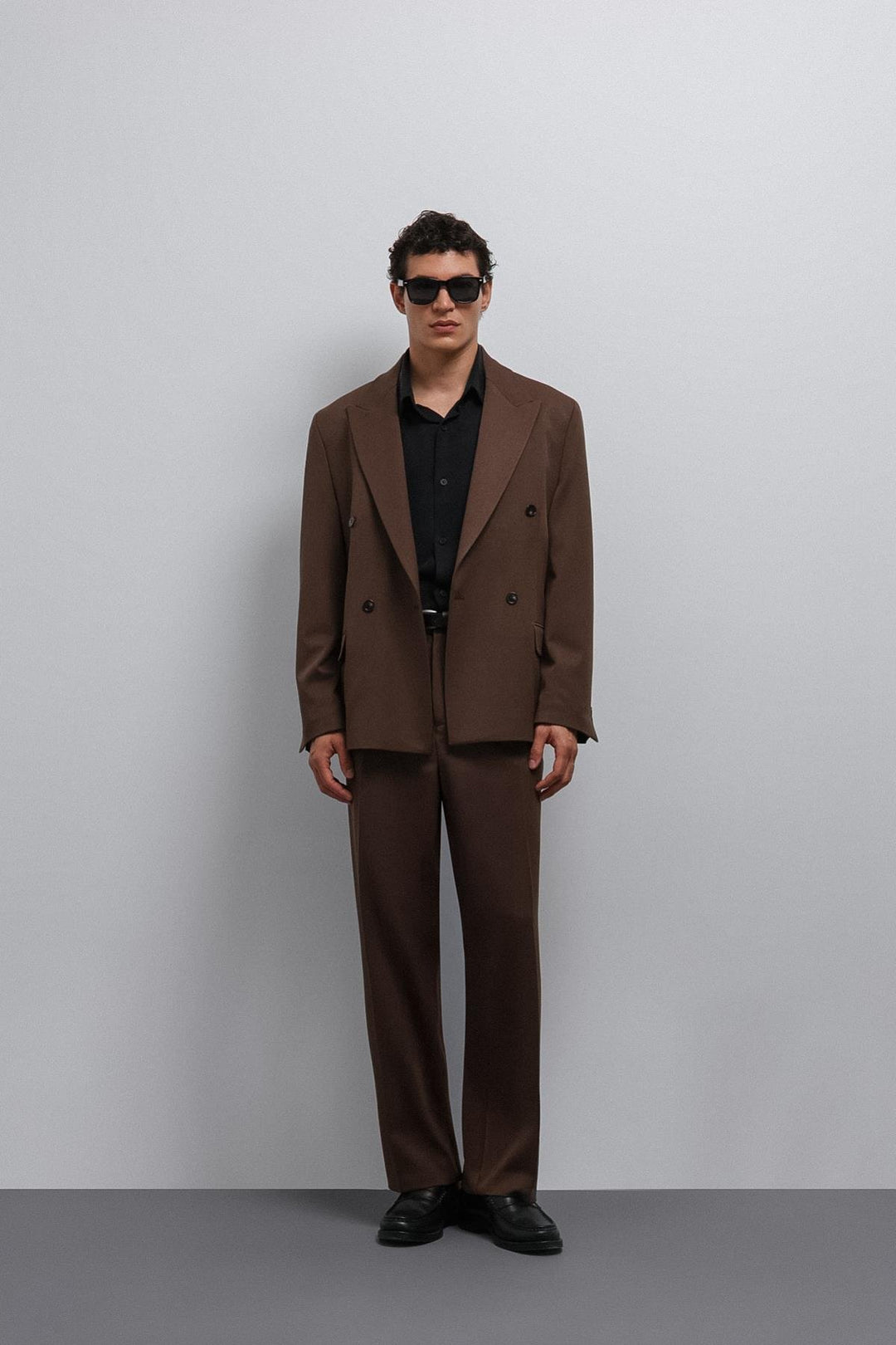 ANT Antioch Kahve Relax Fit Kruvaze Erkek Blazer Ceket - Revere