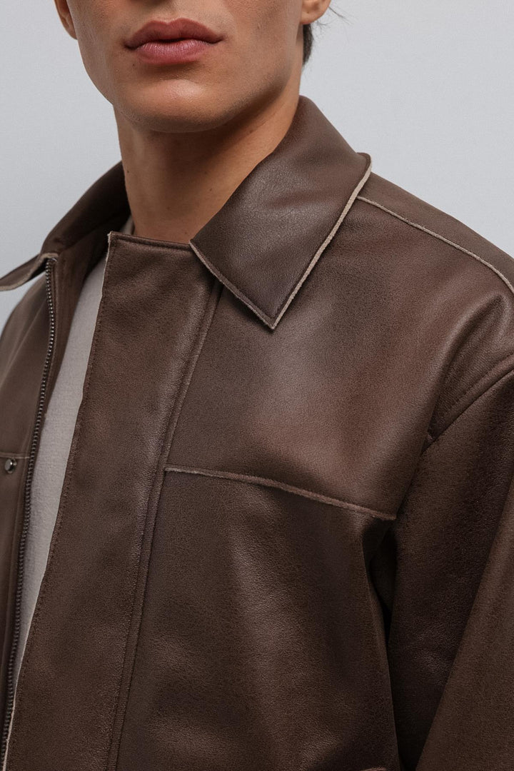 ANT Antioch Coffee Relax Fit Faux Leather Men's Jacket - Heusden