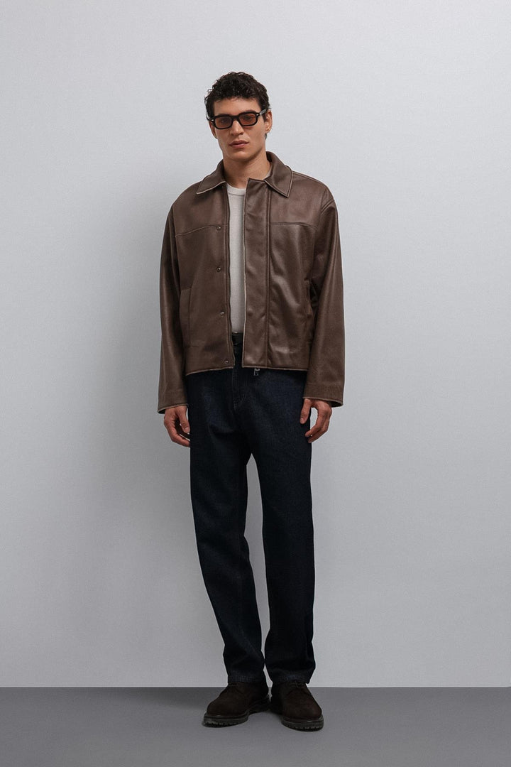 ANT Antioch Coffee Relax Fit Faux Leather Men's Jacket - Heusden