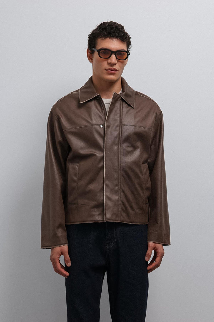 ANT Antioch Coffee Relax Fit Faux Leather Men's Jacket - Heusden