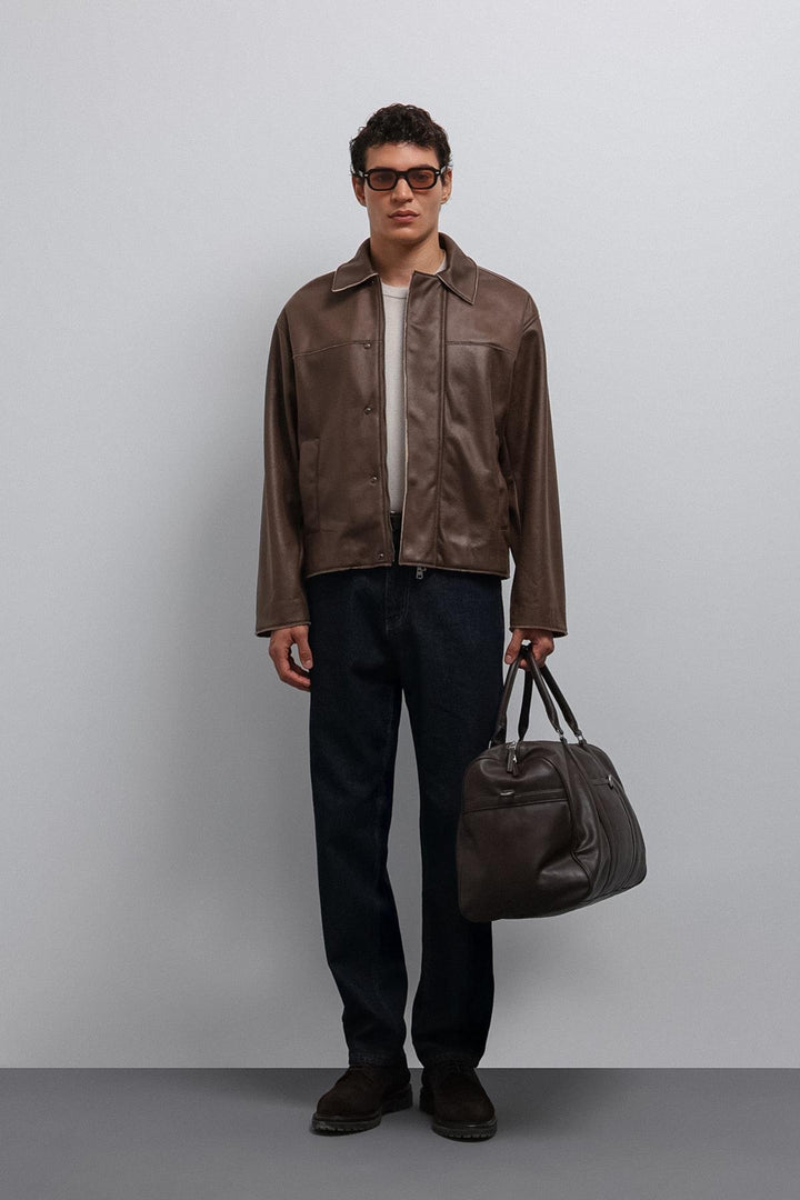 ANT Antioch Coffee Relax Fit Faux Leather Men's Jacket - Heusden