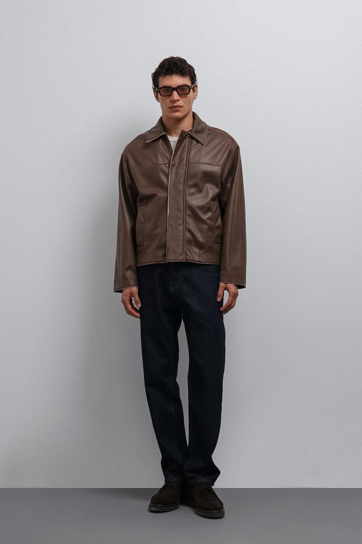 ANT Antioch Coffee Relax Fit Faux Leather Men's Jacket - Heusden