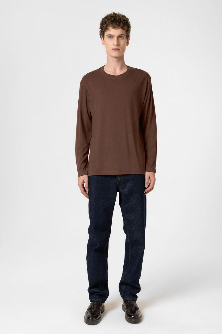 ANT Antioch Kahve Relaxed Fit Basic Erkek T-Shirt - Ciudad Lázaro Cárdenas