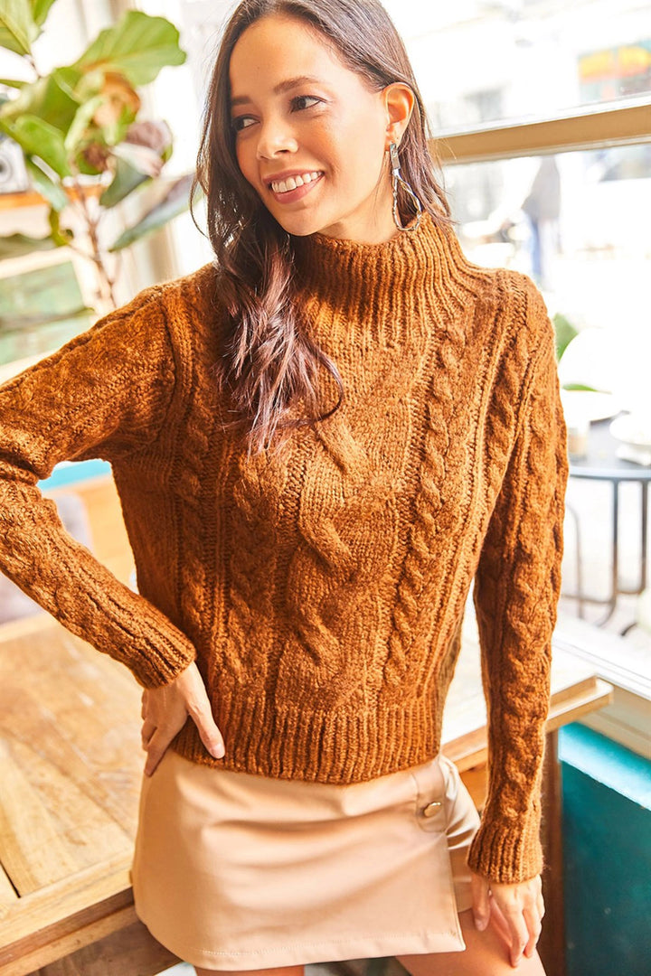 Coffee Hair Braided Fisherman Sweater BCBSK-25700-K7504 - Toms River