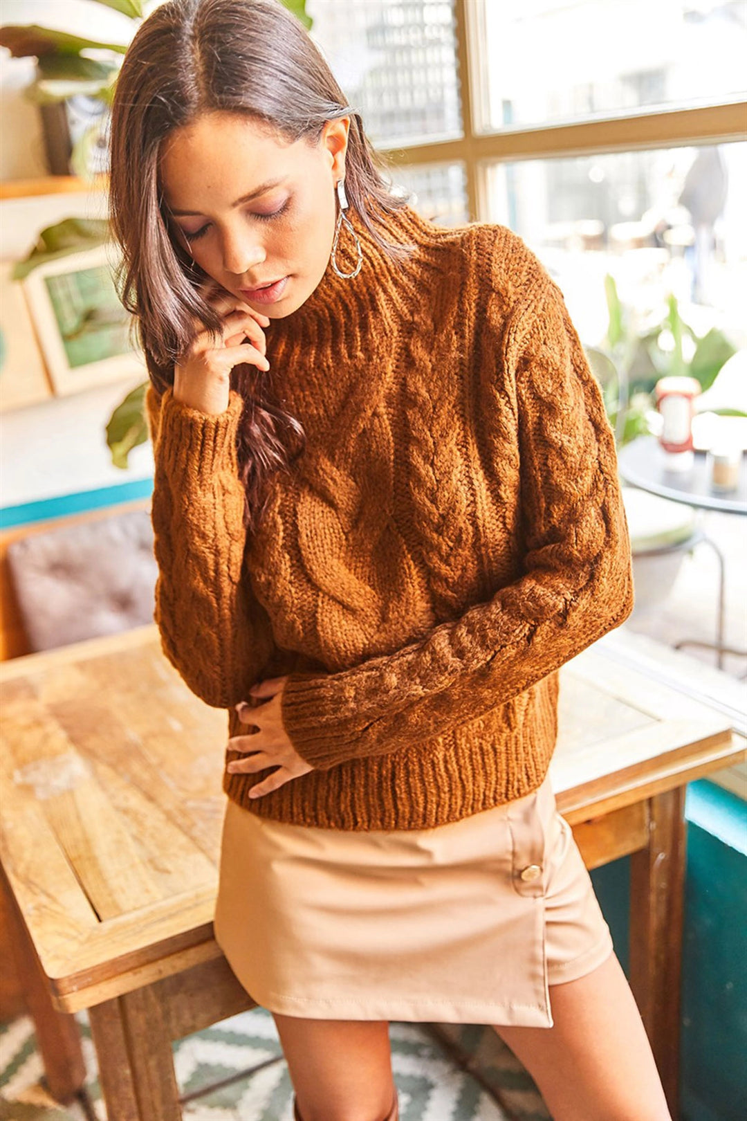 Coffee Hair Braided Fisherman Sweater BCBSK-25700-K7504 - Toms River