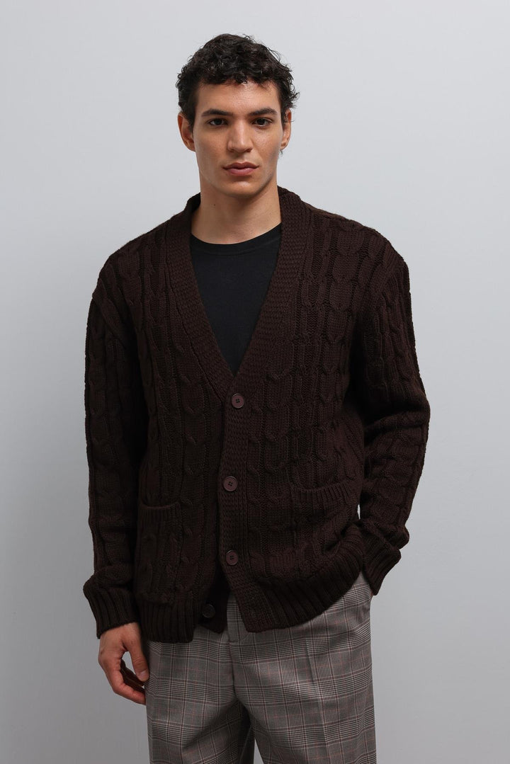 ANT Antioch Coffee Textured Men's Cardigan with Braided Hair - Hengelo