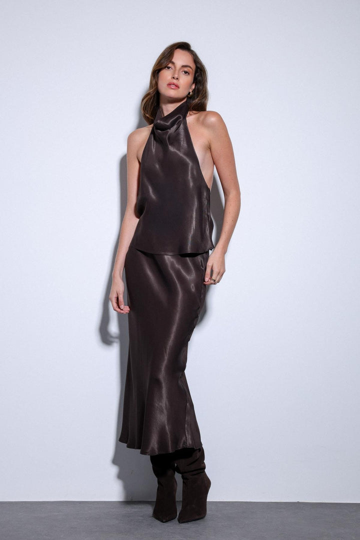 ANT Antioch Coffee Satin Halter Women's Top - Tuxtepec