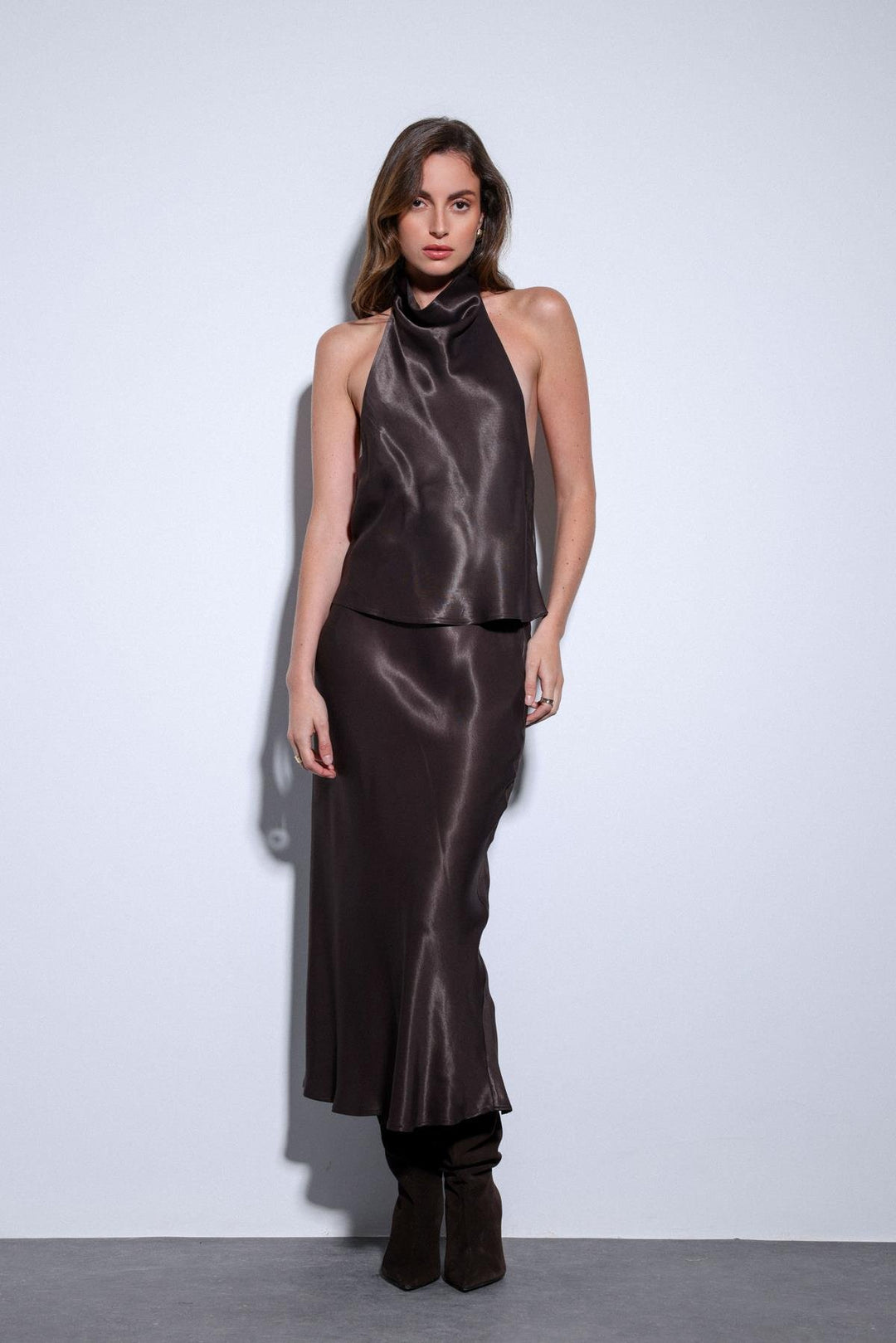 ANT Antioch Coffee Satin Midi Skirt - Cottbus