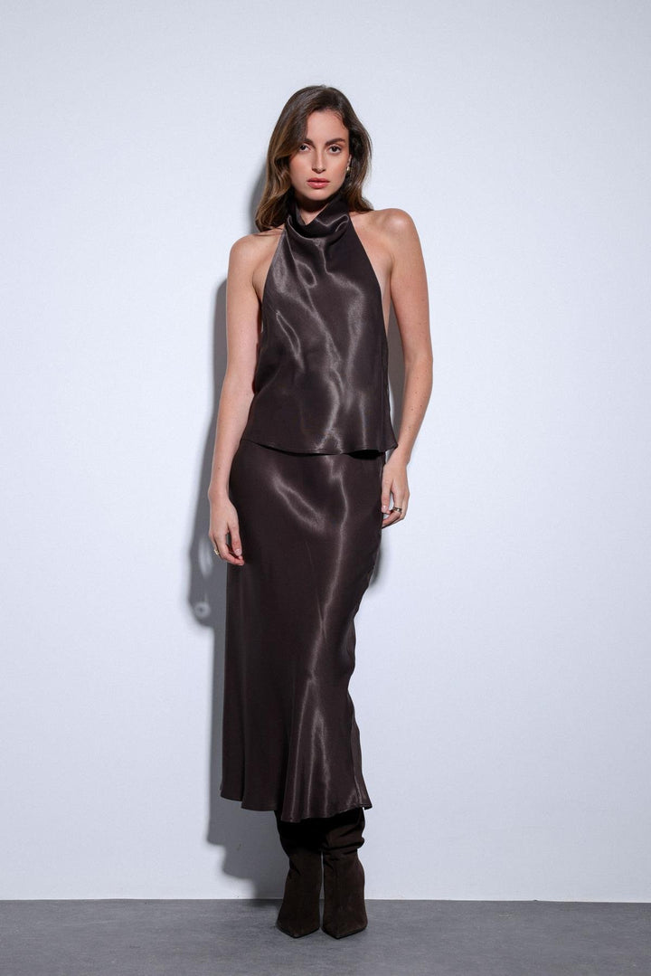 ANT Antioch Coffee Satin Midi Skirt - Mackay